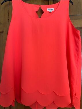 Maison Jules Coral Red Scallop-Hem Sleeveless Camisole